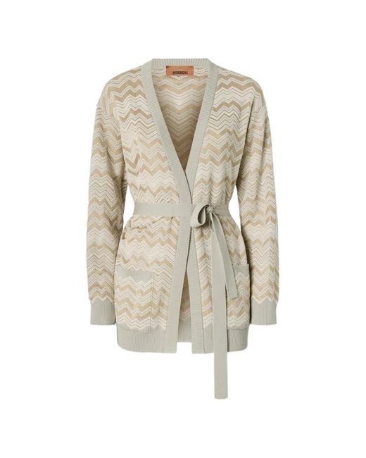 Missoni White Zig Zag Viscose And Wool Cardigan With Belt