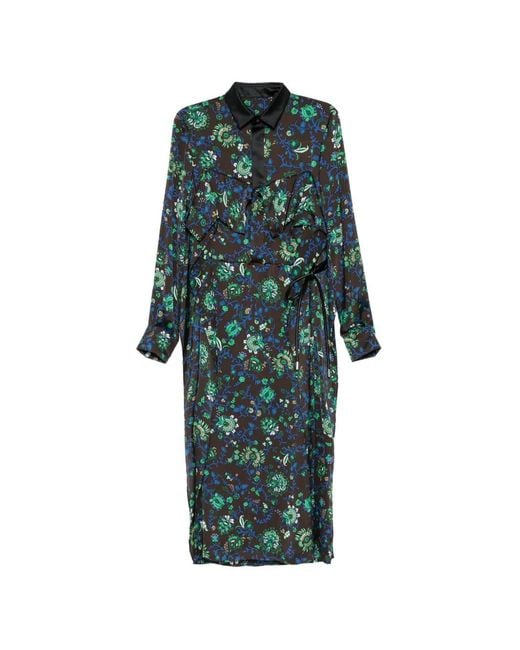 Sacai Green Floral-Print Ruffled Dress