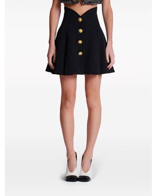 Balmain Black Crepe Pleated Tulip Skirt