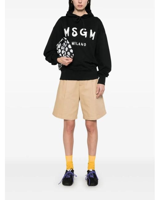MSGM Black Cotton Crewneck Sweatshirt With Logo