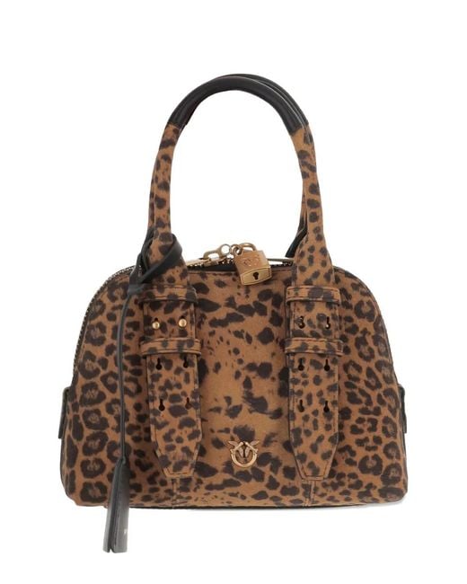 Pinko Brown Mini Leopard-Print Padlock Bag