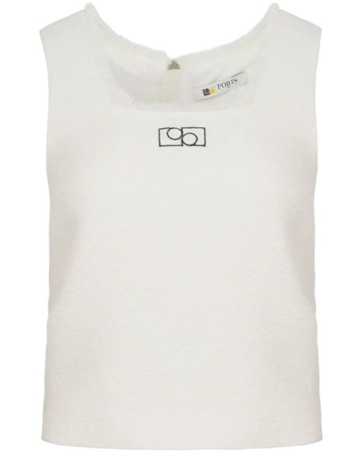 Ports 1961 White Logo-Embroidered Tweed Top