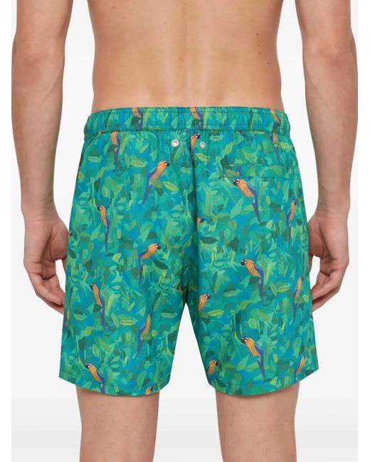 Amir Slama Green Parrot-Print Swim Shorts for men
