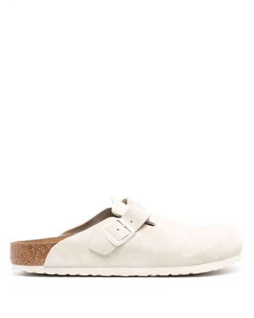 Birkenstock White Buckled Suede Leather Slippers for men