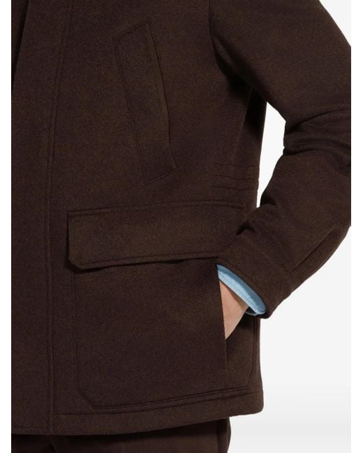 Zegna Brown Cashmere High-Neck Jacket for men