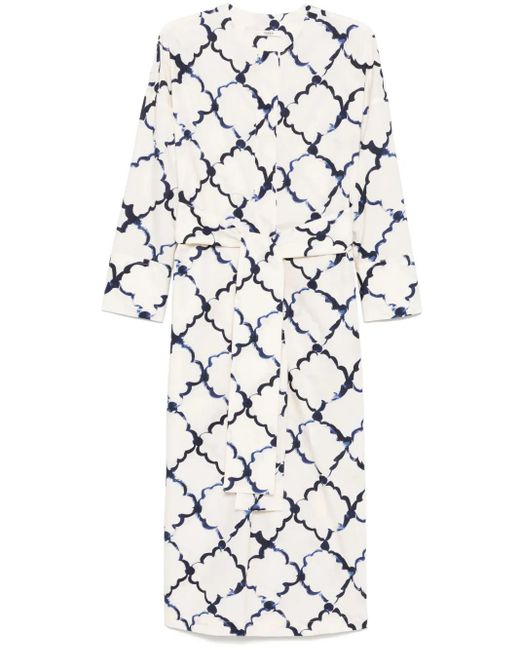 ODEEH White Graphic-Print Midi Dress