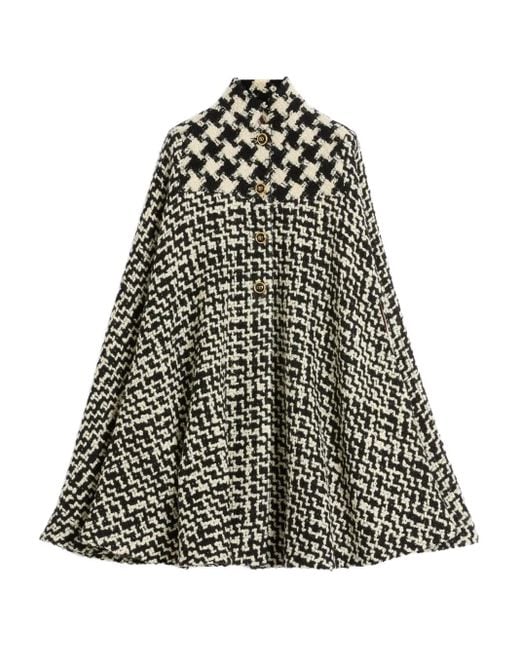 Valentino Garavani Black Houndstooth Tweed Cape