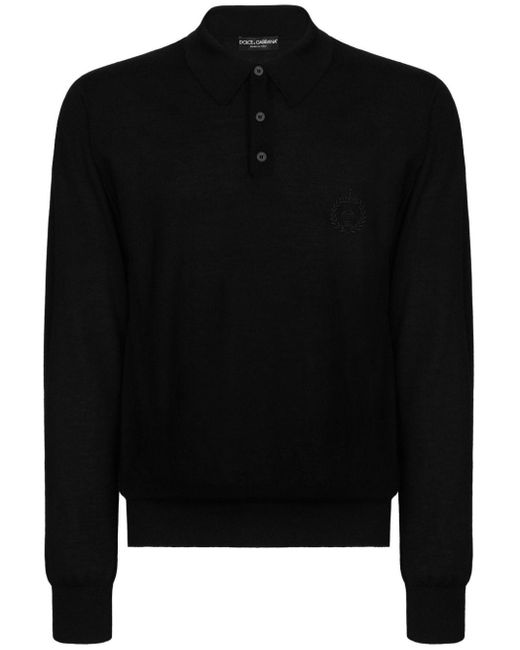 Dolce & Gabbana Black Logo-embroidered Cashmere Polo Shirt for men