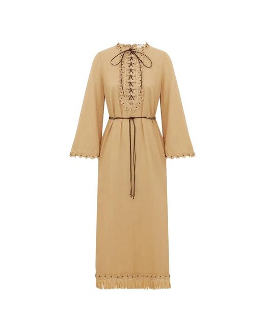 Zimmermann Natural Lace-Up Floral-Appliqué Dress