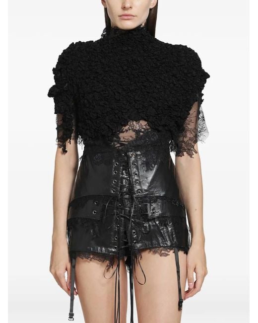 DREAMING ELI Black Favourite Lace-Trim Cropped Blouse