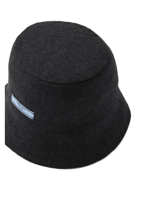 Prada Black Logo Patch Bucket Hat