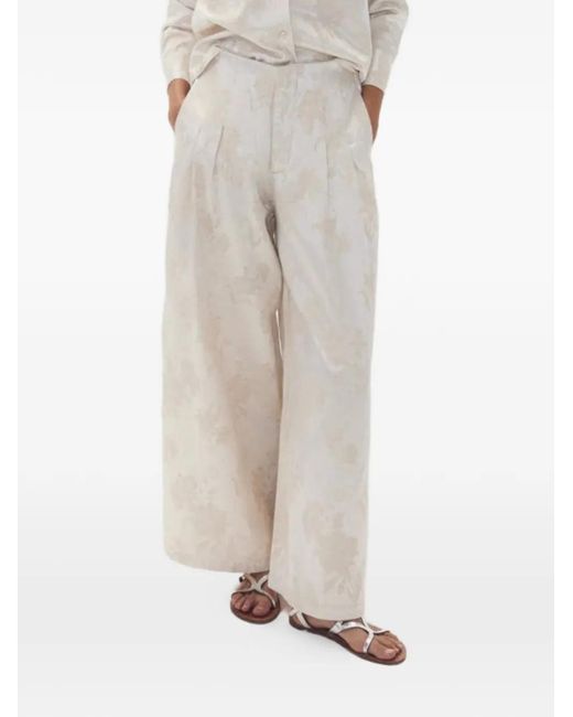 Lanhtropy White Floral-Print Pleated Trousers