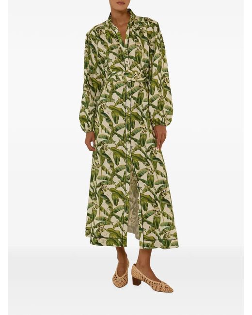 Palm Noosa Green Riviera Palm-Print Belted Dress