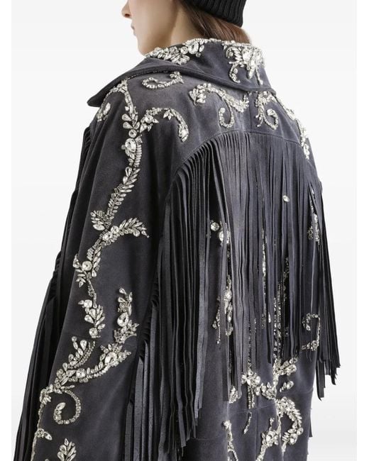Dolce & Gabbana Black Embellished Fringe Coat