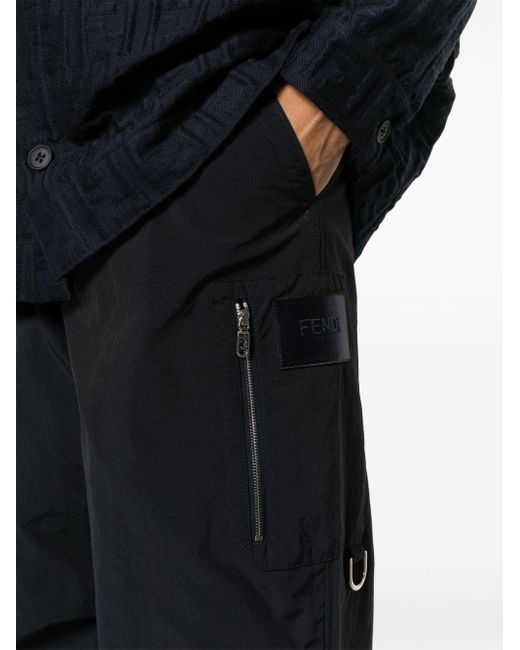 Fendi Blue Mid-rise Ripstop Wide-leg Trousers for men