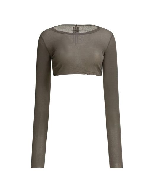 Rick Owens Gray Long-Sleeved Crop Top
