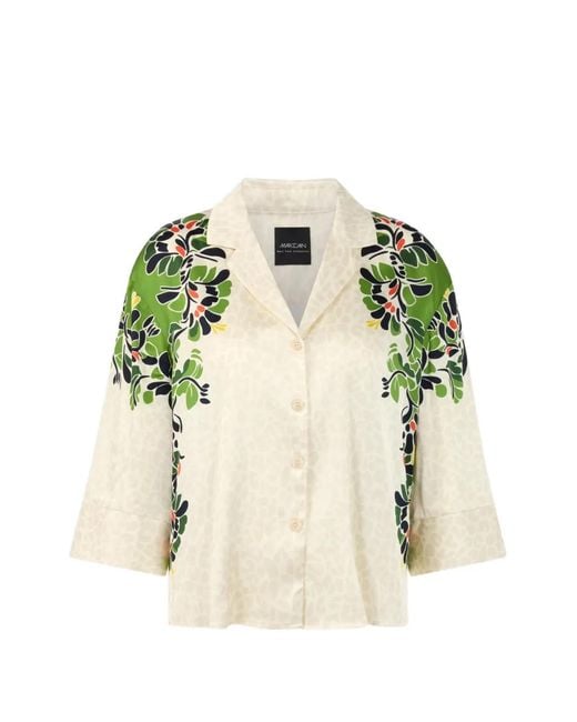 Marc Cain Natural Floral-Print Leopard-Pattern Blouse
