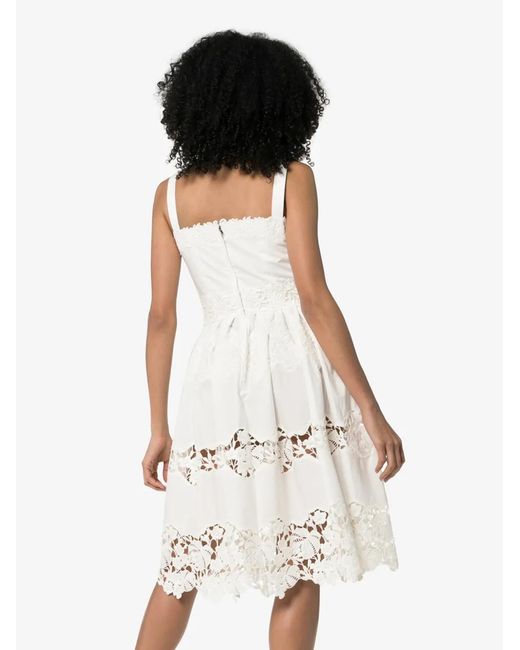 Dolce & Gabbana White Floral Embroidered Cutout Midi-Dress