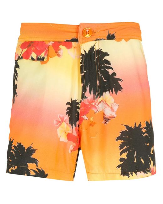 Amir Slama Orange Ilha De Hibiscus Shorts for men