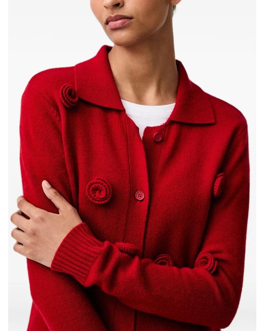 Stine Goya Flower-Appliqué Collared Cardigan