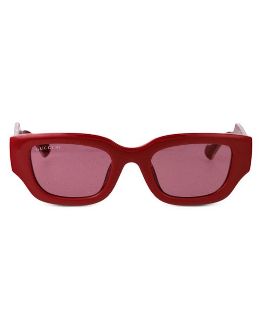 Gucci Red Gg Rectangle-Frame Sunglasses