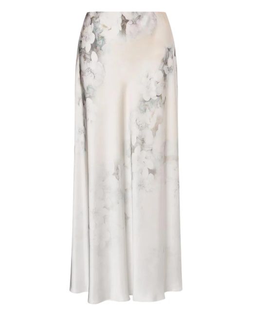 Alberta Ferretti White Satin Maxi Skirt