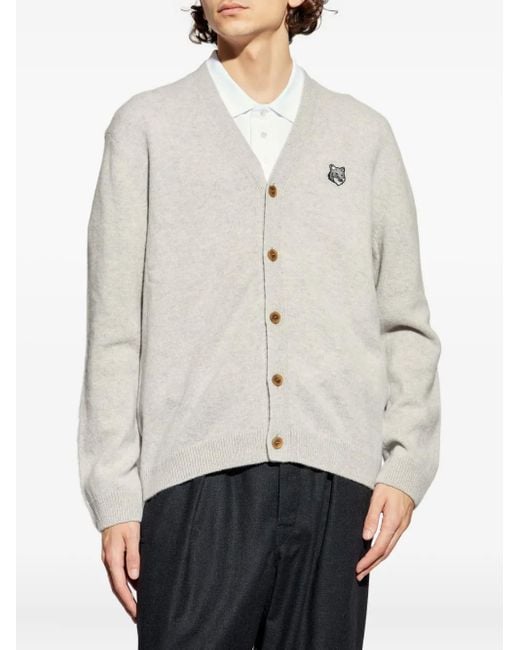 Maison Kitsuné White Logo-Patch Cardigan for men