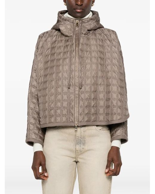 Moncler Brown Quilted Hooded Cape