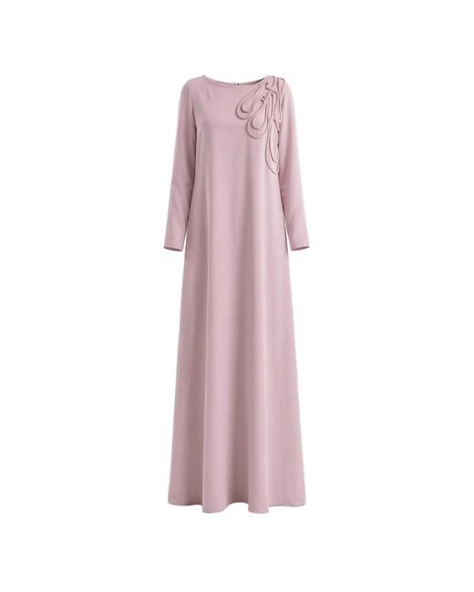 Gemy Maalouf Pink Cord-Appliqué Long-Sleeve Dress