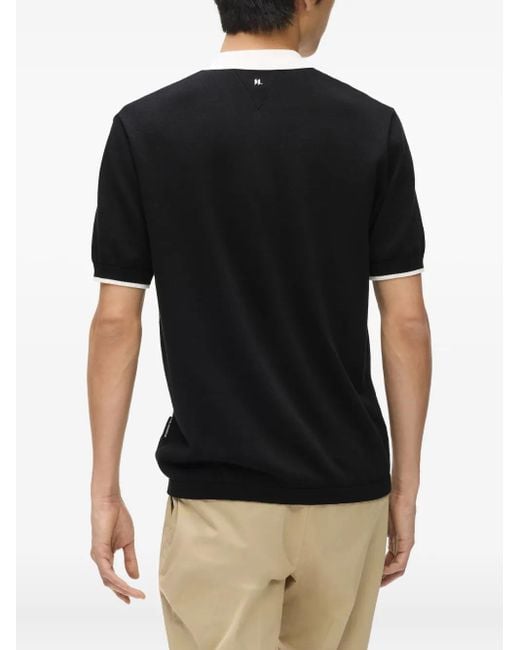 Karl Lagerfeld Black Contrast-Collar Half-Zip Polo Shirt for men