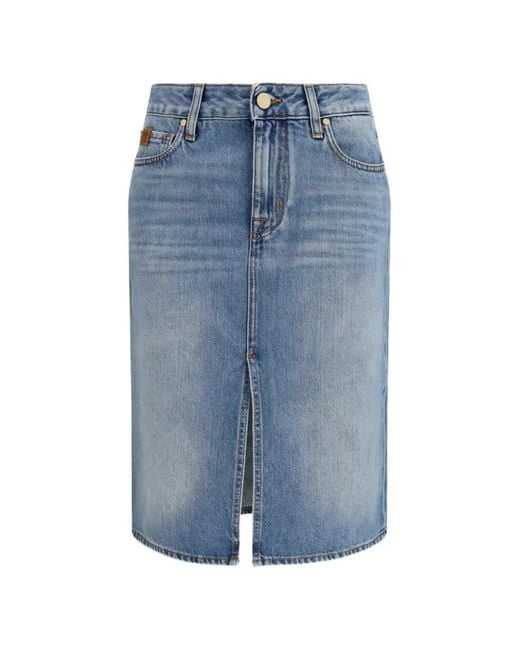 Jacob Cohen Blue Five-Pocket Split Midi Skirt