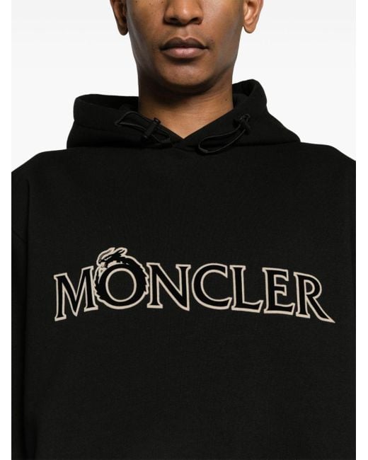 Moncler Black Logo-flocked Jersey Hoodie for men