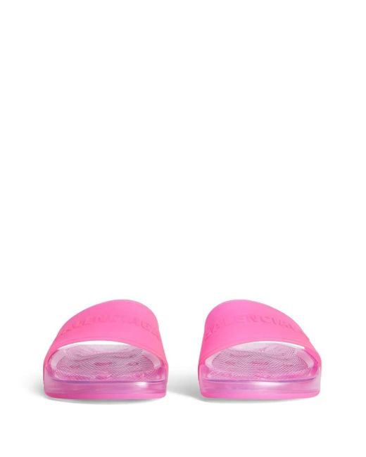 Balenciaga Pink Logo-Embossed Transparent Pool Slides
