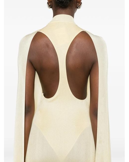 Self-Portrait White Cape-Detail Racer-Back Maxi Dress