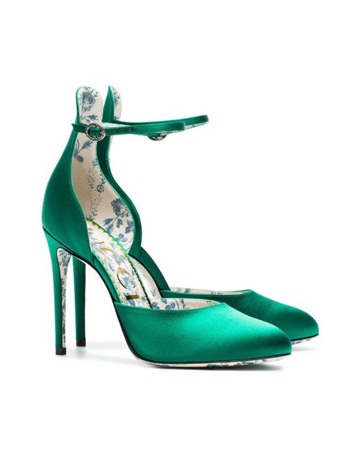 Gucci Emerald Daisy 105 Silk Satin Pumps in Green | Lyst
