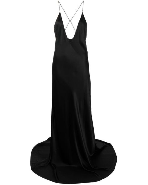 Saint Laurent Black V-neck Silk Gown