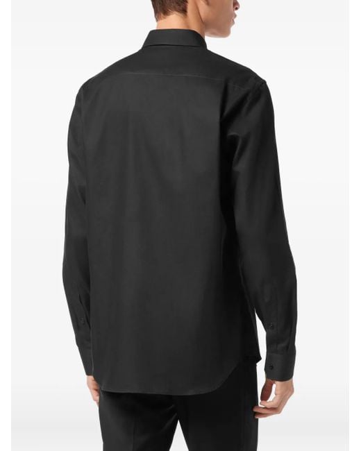 Philipp Plein Black Skull-Embroidered Long-Sleeve Shirt for men
