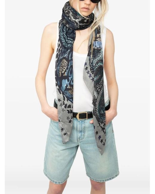 Zadig & Voltaire Gray Billie Snales-Print Scarf