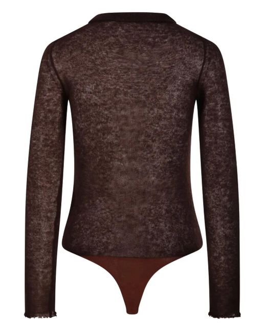Haikure Brown Button-front Long-sleeve Bodysuit