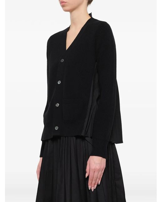 Sacai Black Pleated-Panel Cardigan