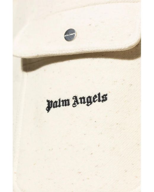 Palm Angels Natural Logo-Embroidered Buttoned Shirt Jacket for men