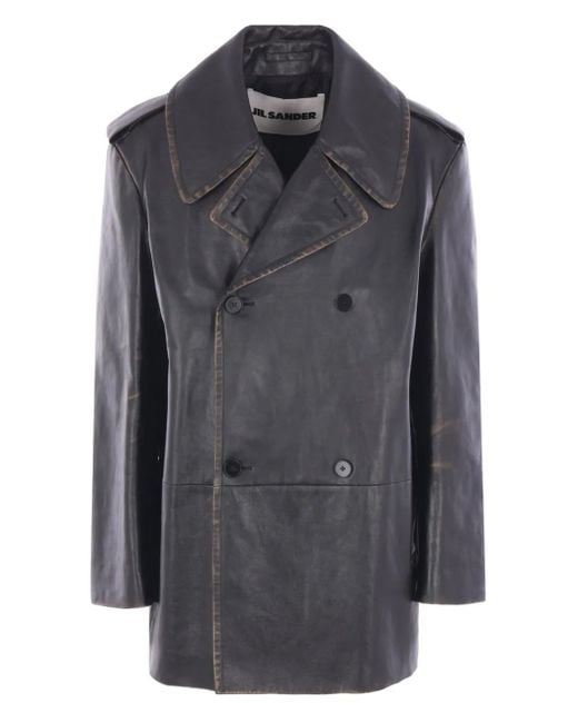 メンズ Jil Sander Buttoned Leather Jacket Gray