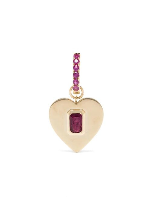 Roxanne First Pink 14Kt Heart Ruby Huggie Earring