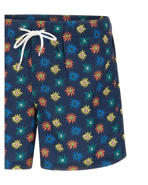 Sundek Blue Lion-Print Swim Shorts for men