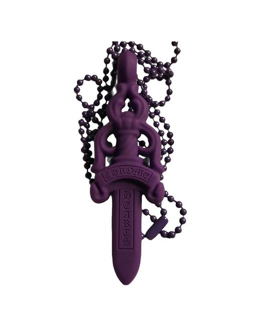 Chrome Hearts Blue Dagger-Pendant Ball-Chain Necklace for men