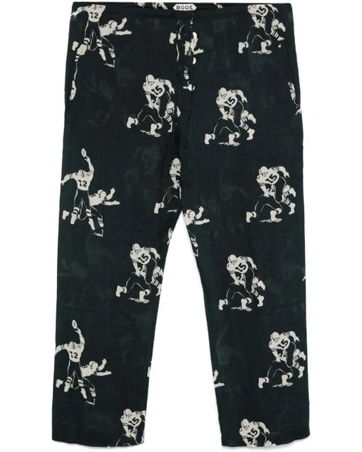 Bode Blue Football-Pattern Trousers for men