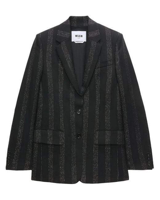 MSGM Black Striped Single-Breasted Blazer