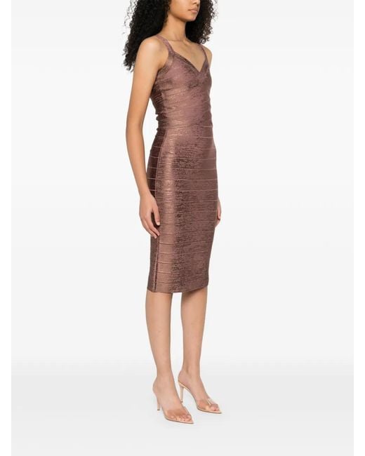 Hervé Léger Pink V-Neck Bandage Dress