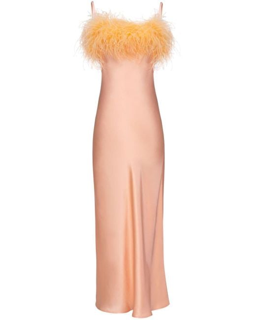 Sleeper Orange Boheme Feather-trim Satin Dress