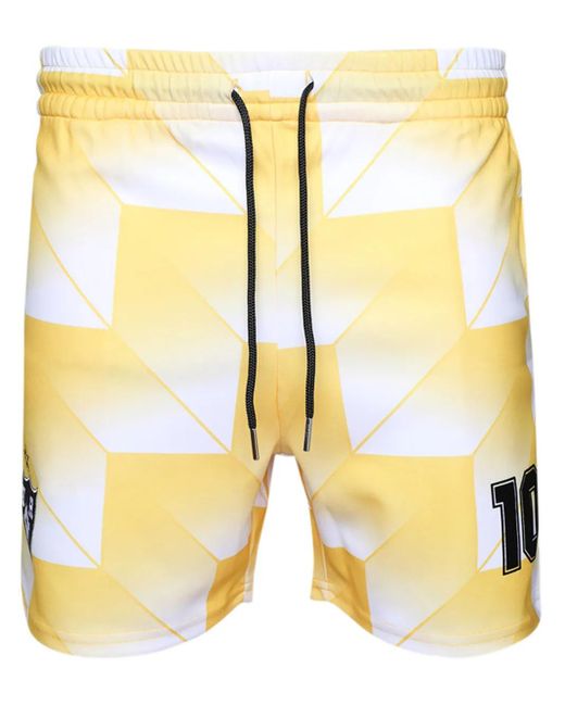 United Rivers Yellow Soccer Geometric-Print Drawstring Shorts for men